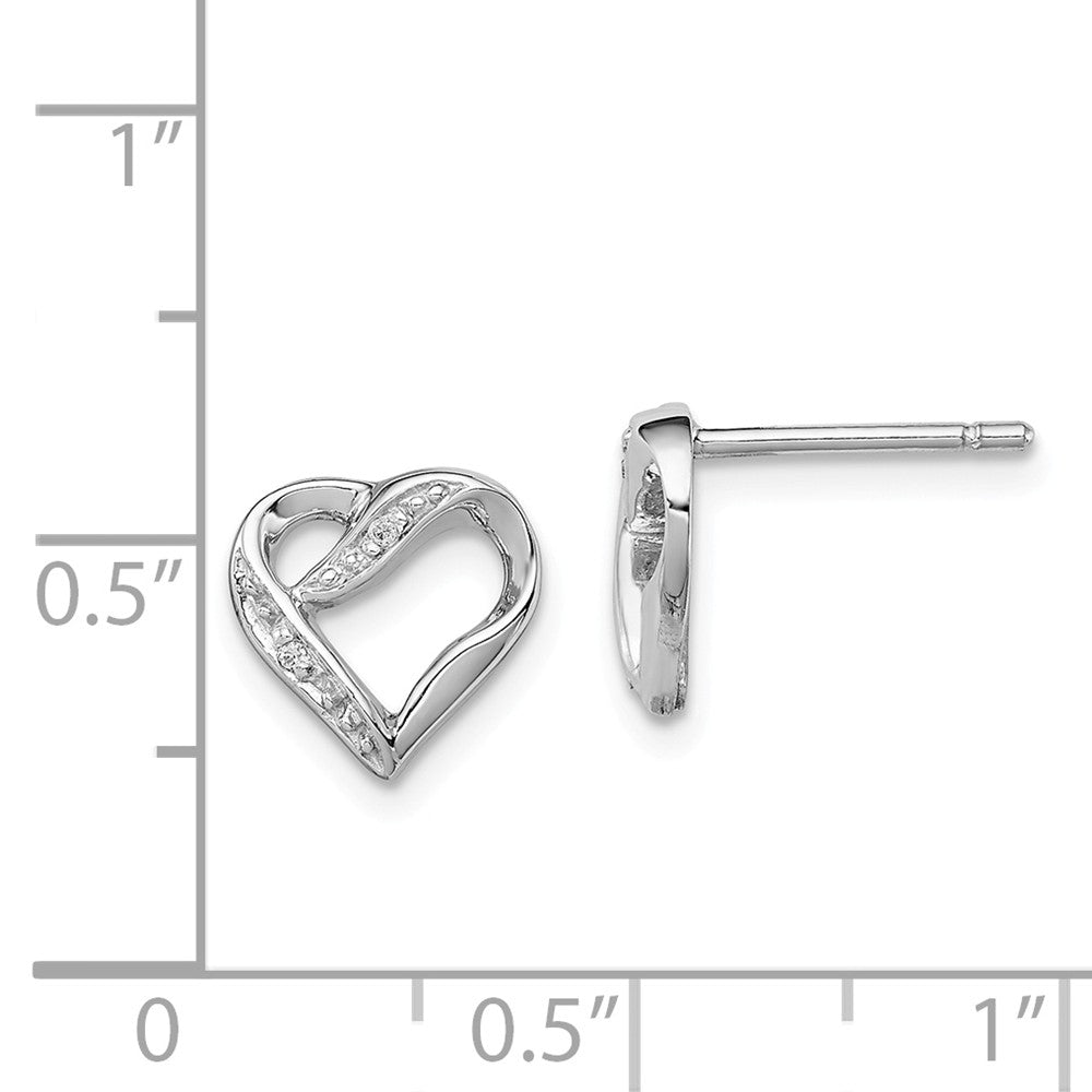 Alternate view of the 10mm Diamond Ribbon Heart Post Earrings in Sterling Silver by The Black Bow Jewelry Co.