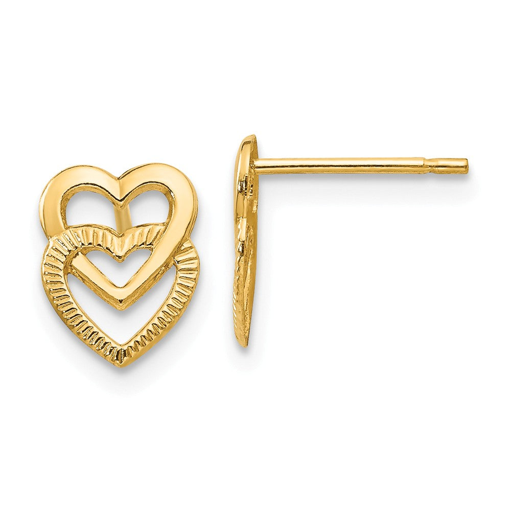 Small Stacked Open Hearts Post Earring in 14k Yellow Gold, Item E10629 by The Black Bow Jewelry Co.