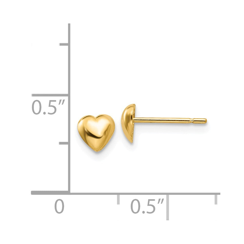 Alternate view of the 5mm Polished Heart Post Earrings in 14k Yellow Gold by The Black Bow Jewelry Co.