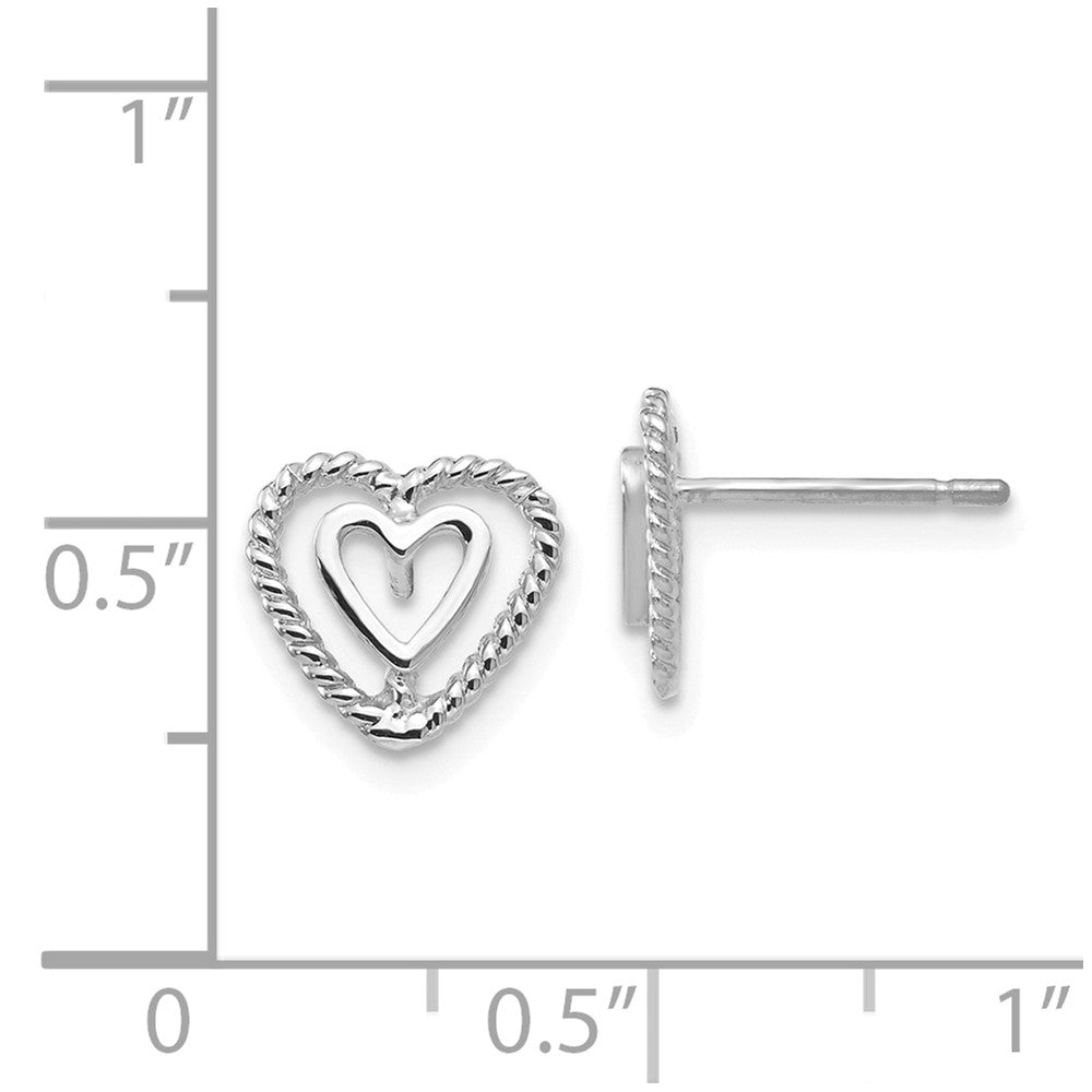 Alternate view of the 9mm Double Open Heart Post Earrings in 14k White Gold by The Black Bow Jewelry Co.