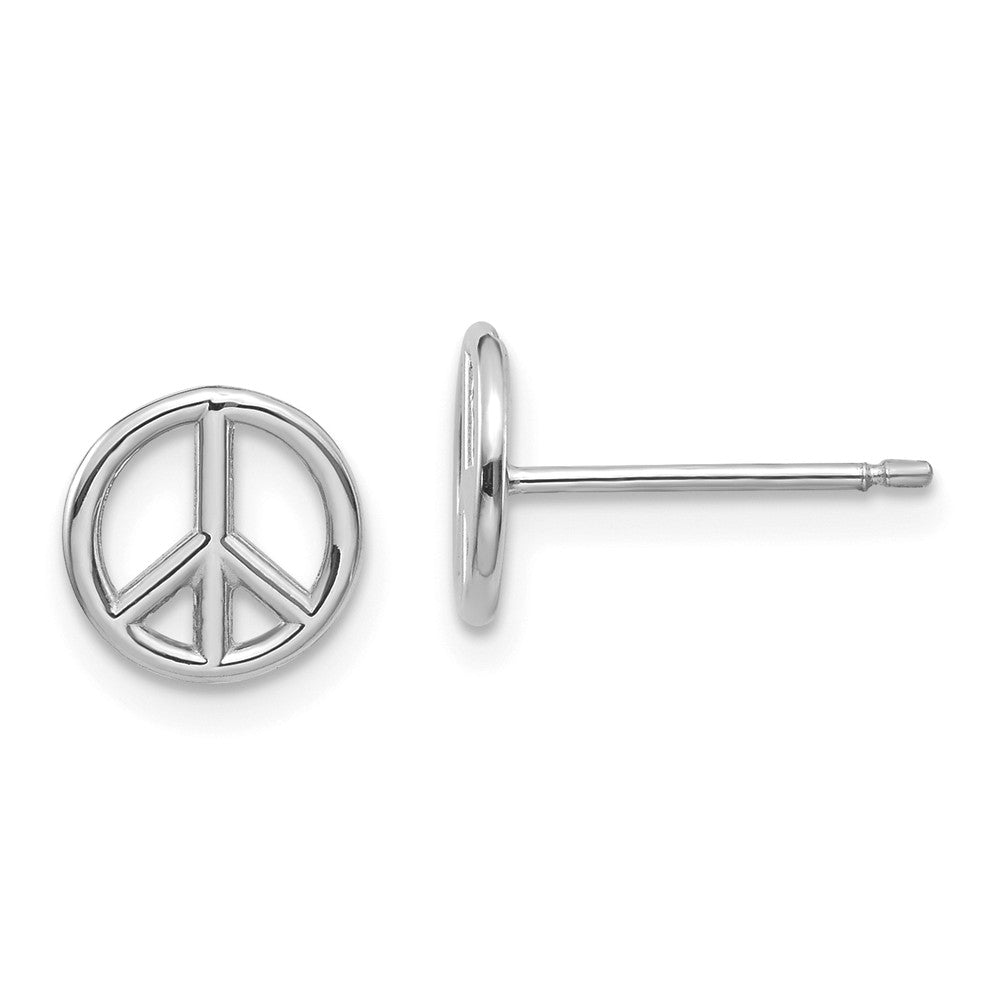 8mm 3D Peace Sign Post Earrings in 14k White Gold, Item E10654 by The Black Bow Jewelry Co.