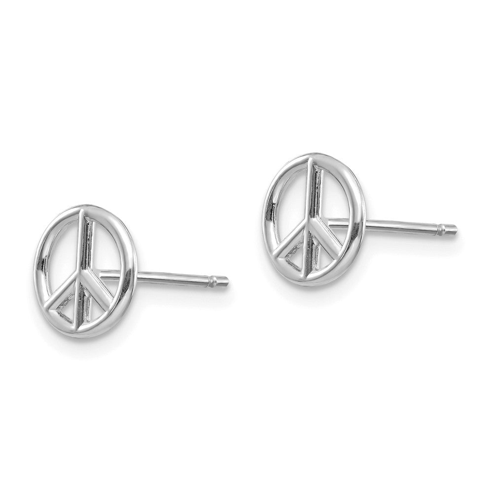 Alternate view of the 8mm 3D Peace Sign Post Earrings in 14k White Gold by The Black Bow Jewelry Co.