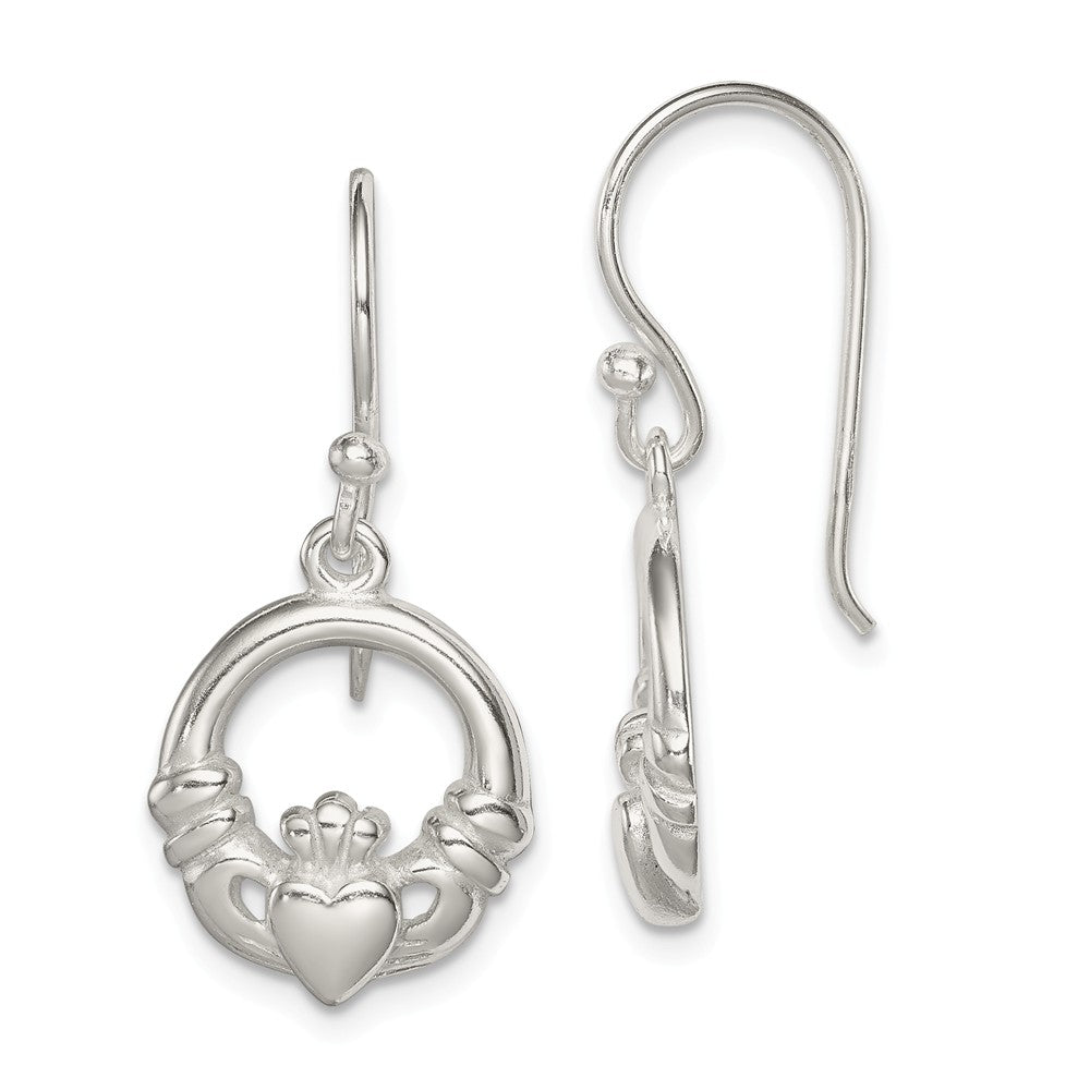 12mm Claddagh Dangle Earrings in Sterling Silver, Item E10674 by The Black Bow Jewelry Co.
