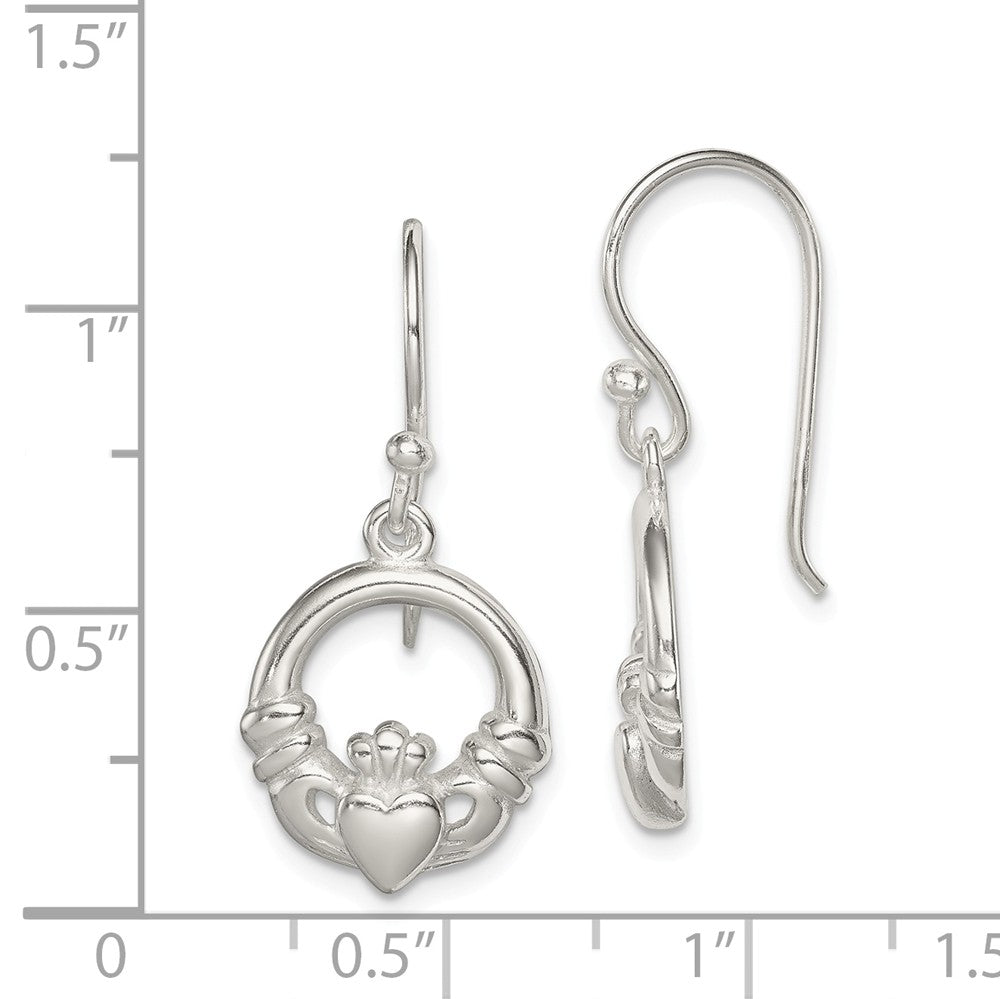 Alternate view of the 12mm Claddagh Dangle Earrings in Sterling Silver by The Black Bow Jewelry Co.