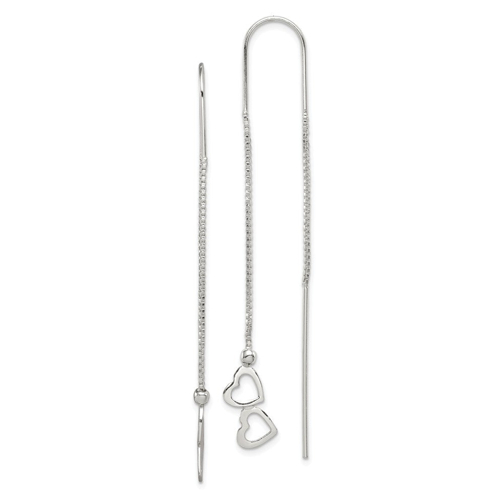 Small Double Heart Threader Earrings in Sterling Silver, Item E10682 by The Black Bow Jewelry Co.