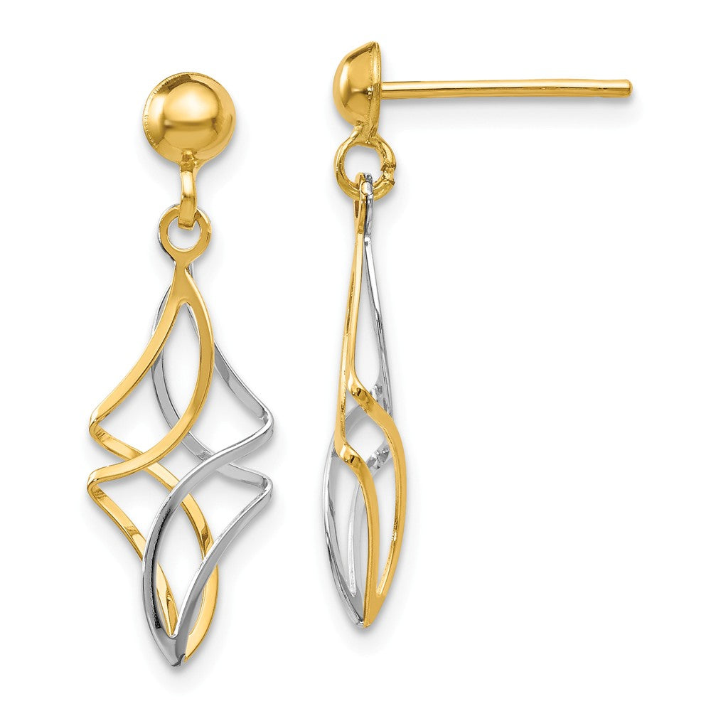 Two Tone Twisted Dangle Post Earrings in 14k Yellow and White Gold, Item E10684 by The Black Bow Jewelry Co.