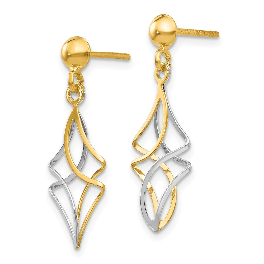 Alternate view of the Two Tone Twisted Dangle Post Earrings in 14k Yellow and White Gold by The Black Bow Jewelry Co.