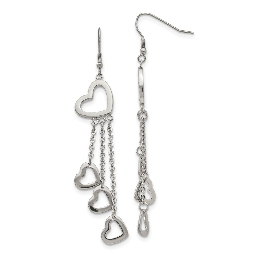 Polished Open Hearts Dangle Earrings in Stainless Steel, Item E10687 by The Black Bow Jewelry Co.