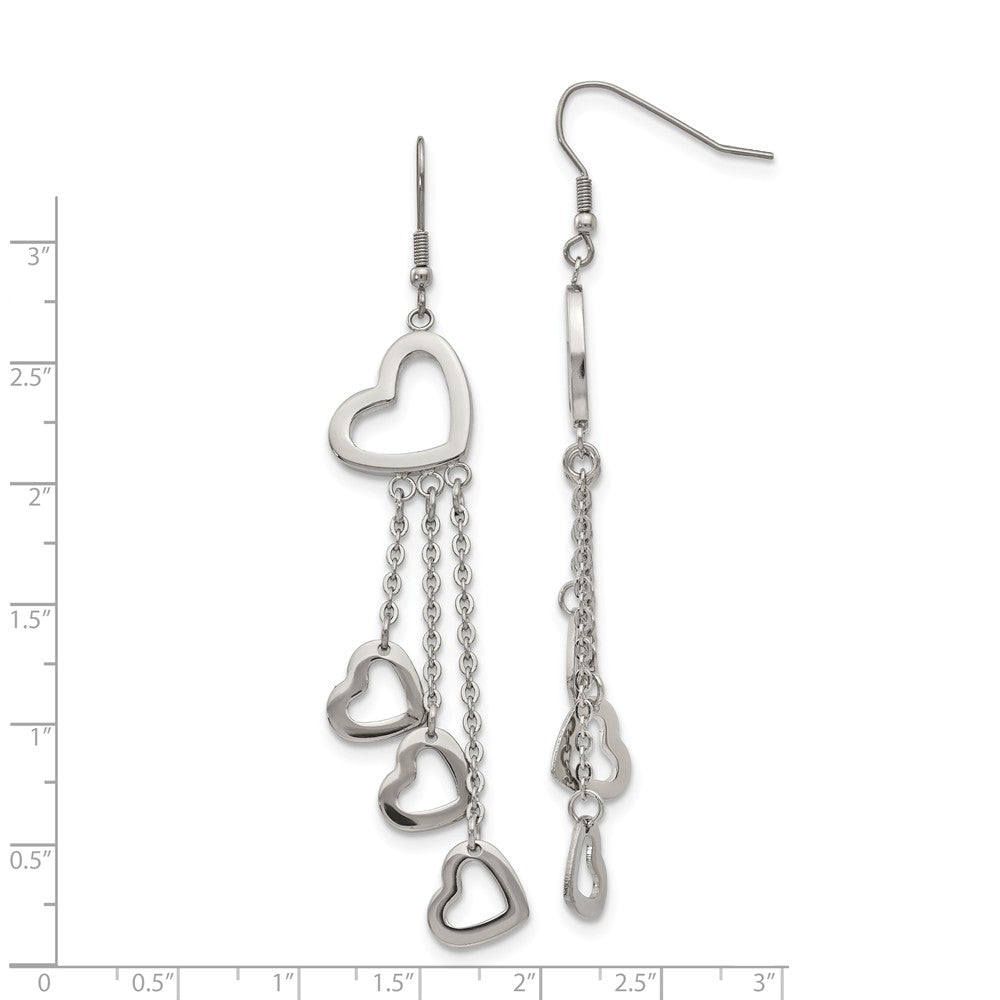 Alternate view of the Polished Open Hearts Dangle Earrings in Stainless Steel by The Black Bow Jewelry Co.