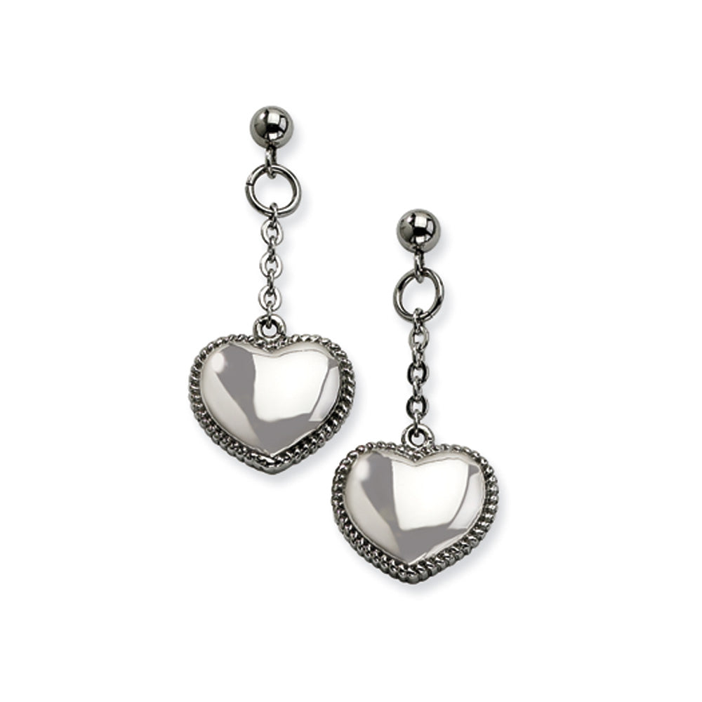 15mm Puffed Heart Dangle Post Earrings in Stainless Steel, Item E10691 by The Black Bow Jewelry Co.