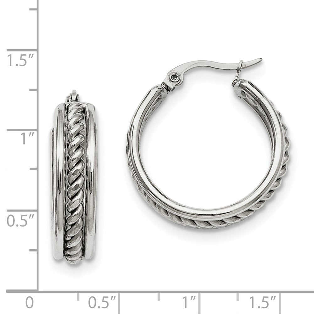 Alternate view of the 20mm Twisted Middle Round Hoop Earrings in Stainless Steel by The Black Bow Jewelry Co.