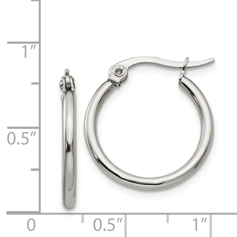 Alternate view of the 2mm Stainless Steel Classic Round Hoop Earrings - 19.5mm (3/4 Inch) by The Black Bow Jewelry Co.