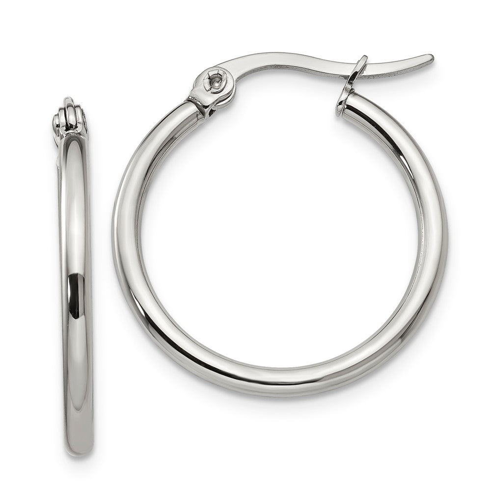 2mm Stainless Steel Classic Round Hoop Earrings - 22mm (7/8 Inch), Item E10712 by The Black Bow Jewelry Co.