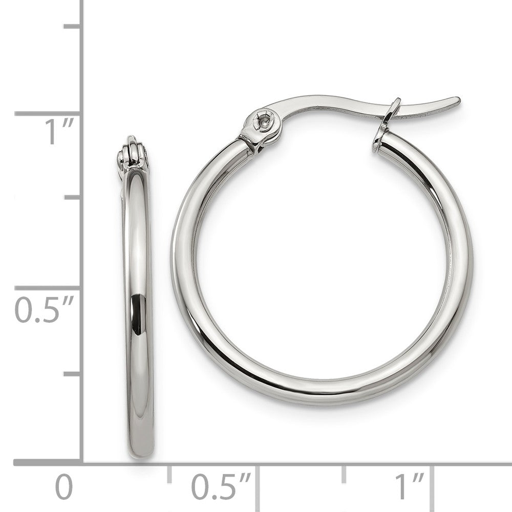 Alternate view of the 2mm Stainless Steel Classic Round Hoop Earrings - 22mm (7/8 Inch) by The Black Bow Jewelry Co.