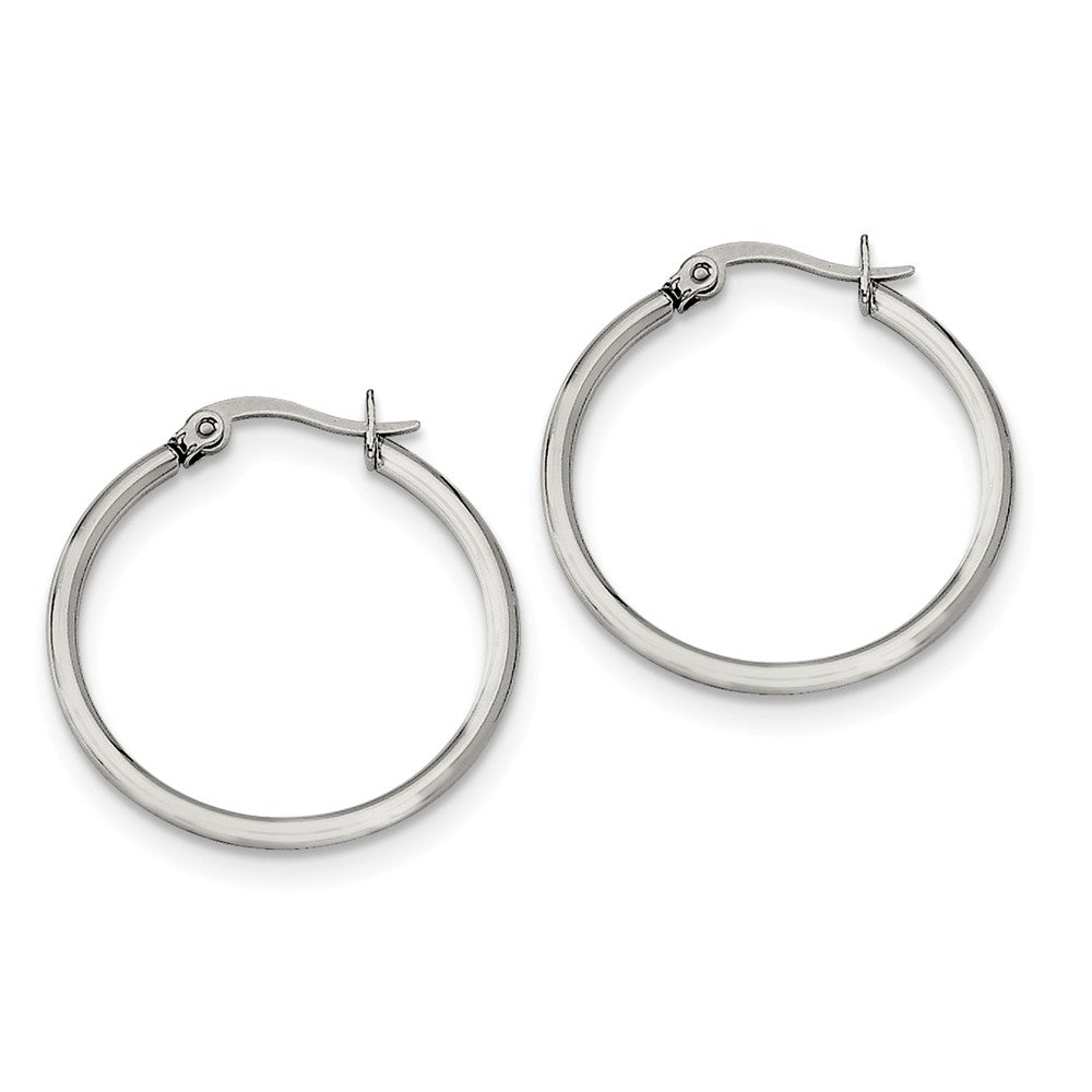 2mm Stainless Steel Classic Round Hoop Earrings - 27mm (1 1/16 Inch), Item E10713 by The Black Bow Jewelry Co.