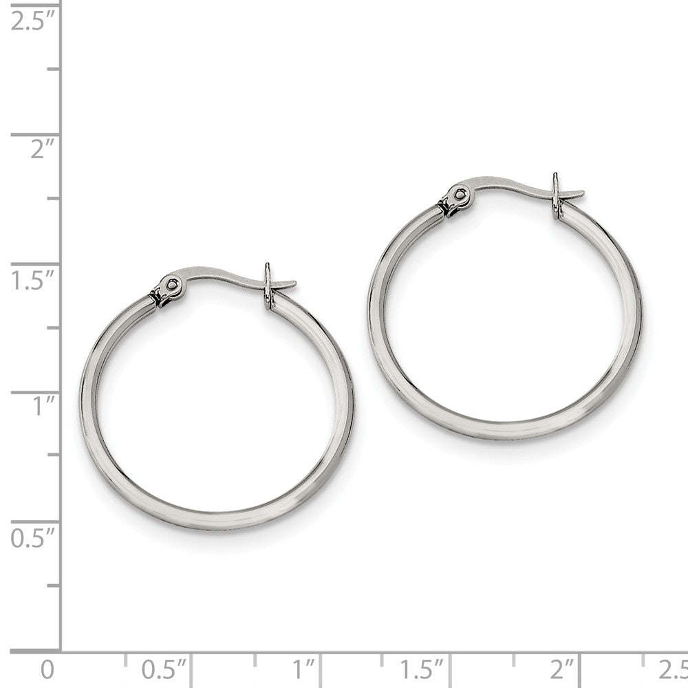 Alternate view of the 2mm Stainless Steel Classic Round Hoop Earrings - 27mm (1 1/16 Inch) by The Black Bow Jewelry Co.