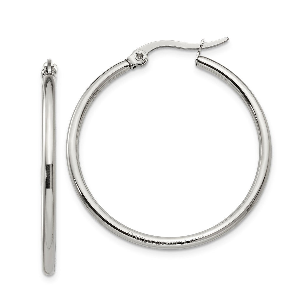 2mm Stainless Steel Classic Round Hoop Earrings - 32.5mm (1 1/4 Inch), Item E10714 by The Black Bow Jewelry Co.