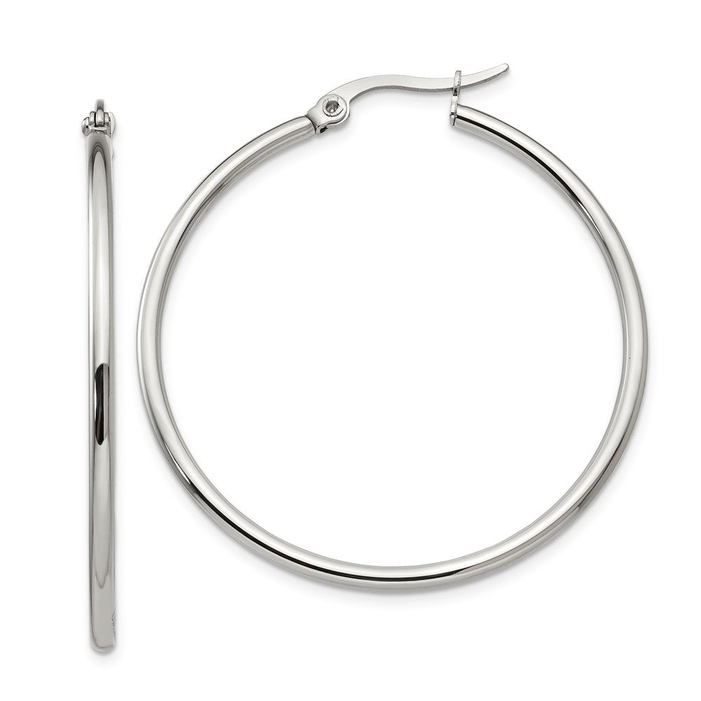 2mm Stainless Steel Classic Round Hoop Earrings - 40.5mm (1 1/2 Inch), Item E10715 by The Black Bow Jewelry Co.