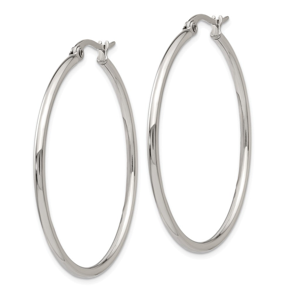 Alternate view of the 2mm Stainless Steel Classic Round Hoop Earrings - 40.5mm (1 1/2 Inch) by The Black Bow Jewelry Co.