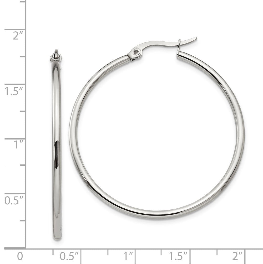 Alternate view of the 2mm Stainless Steel Classic Round Hoop Earrings - 40.5mm (1 1/2 Inch) by The Black Bow Jewelry Co.