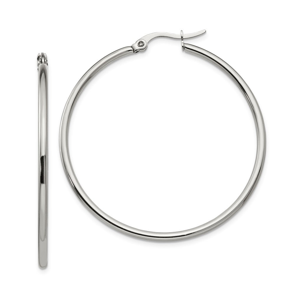 2mm Stainless Steel Classic Round Hoop Earrings - 44.5mm (1 3/4 Inch), Item E10716 by The Black Bow Jewelry Co.