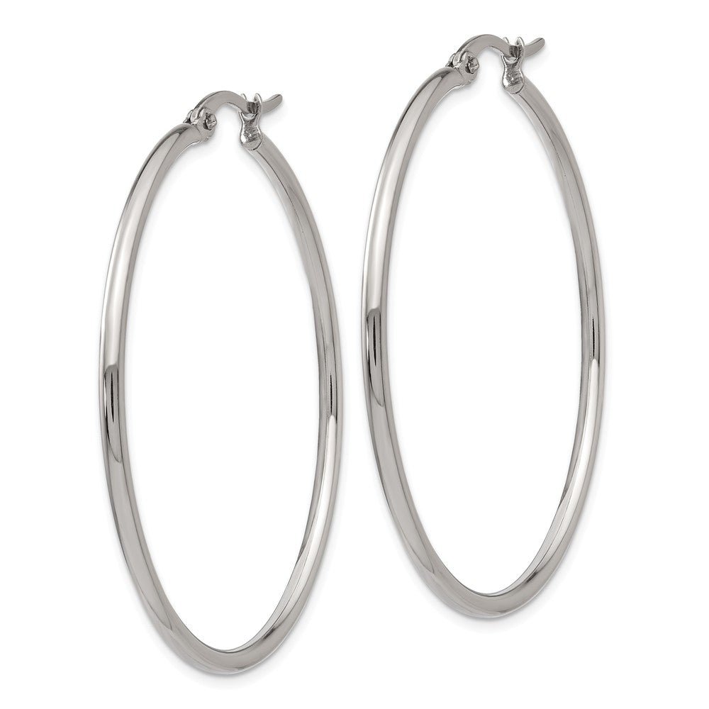 Alternate view of the 2mm Stainless Steel Classic Round Hoop Earrings - 44.5mm (1 3/4 Inch) by The Black Bow Jewelry Co.