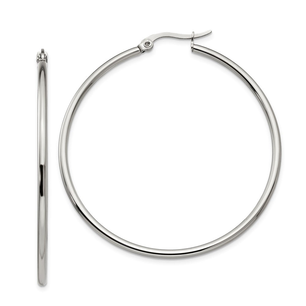 2mm Stainless Steel Classic Round Hoop Earrings - 48mm (1 13/16 Inch), Item E10717 by The Black Bow Jewelry Co.