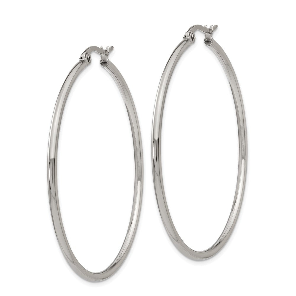 Alternate view of the 2mm Stainless Steel Classic Round Hoop Earrings - 48mm (1 13/16 Inch) by The Black Bow Jewelry Co.