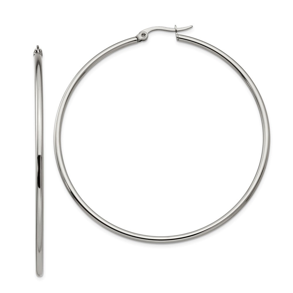 2mm Stainless Steel Classic Round Hoop Earrings - 60mm (2 3/8 Inch), Item E10718 by The Black Bow Jewelry Co.