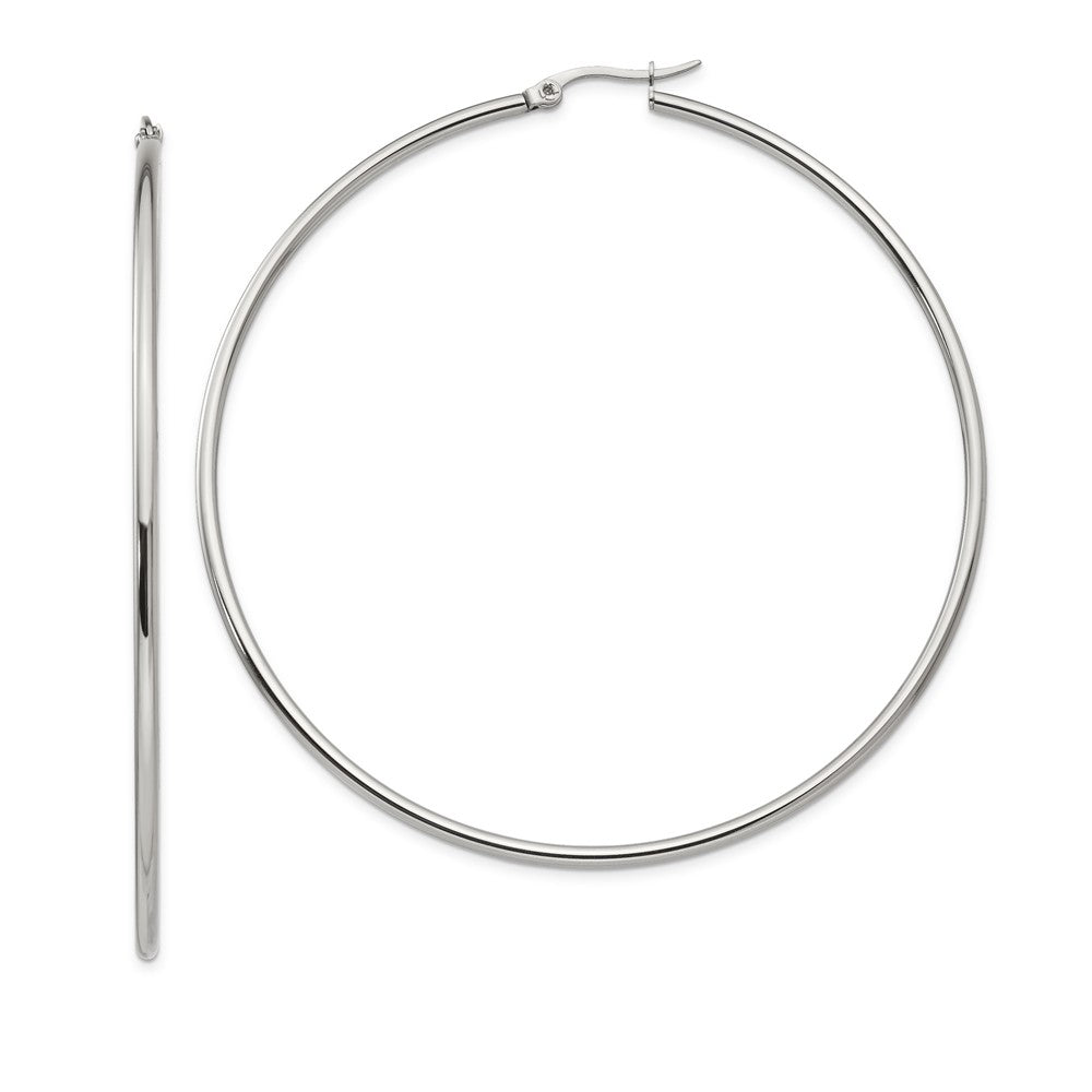 2mm Stainless Steel Classic Round Hoop Earrings - 70mm (2 3/4 Inch), Item E10719 by The Black Bow Jewelry Co.
