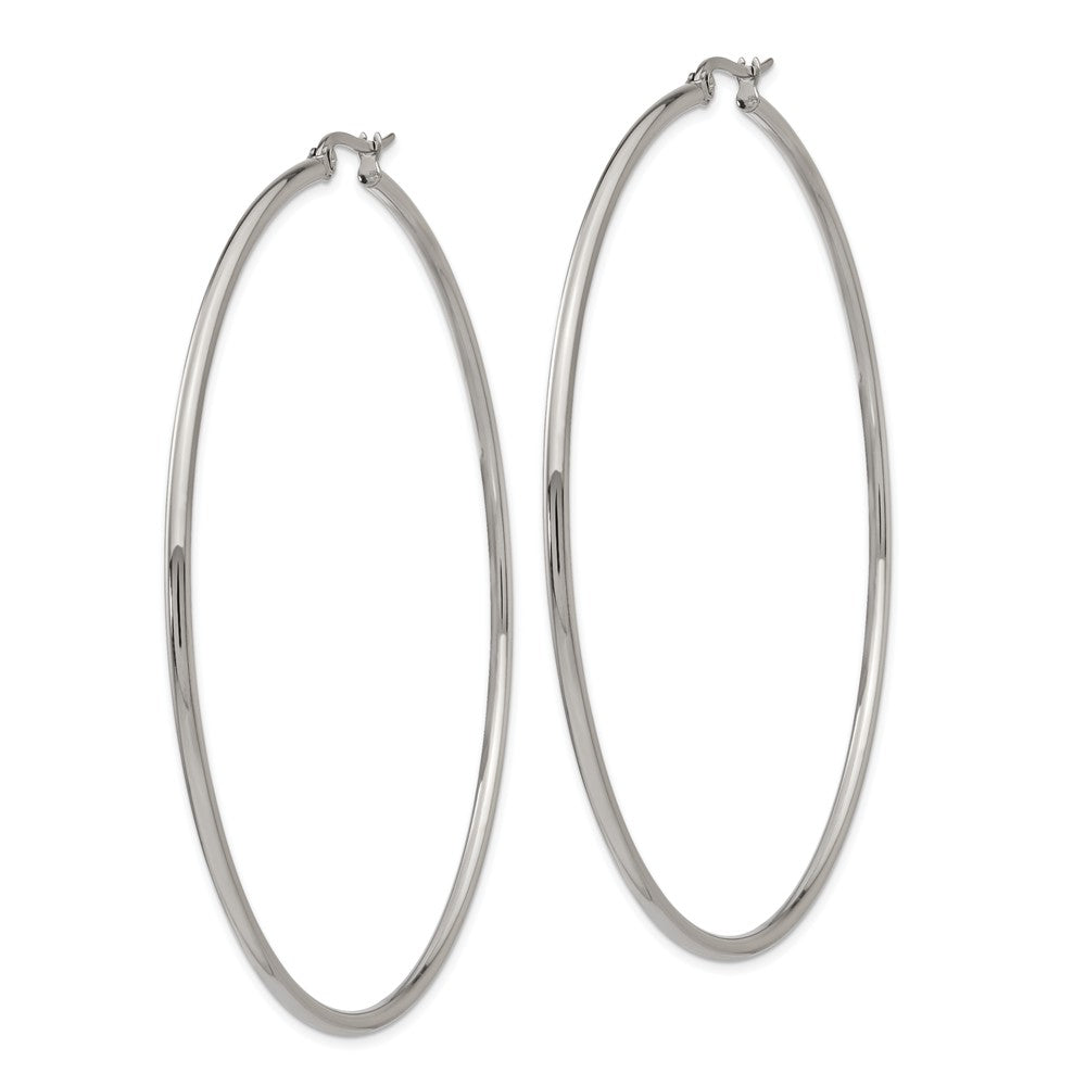 Alternate view of the 2mm Stainless Steel Classic Round Hoop Earrings - 70mm (2 3/4 Inch) by The Black Bow Jewelry Co.