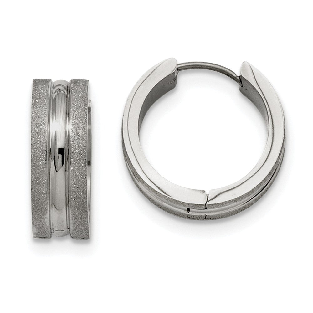 8mm Laser Cut and Polished Stainless Steel Hinged Hoops - 22mm, Item E10727 by The Black Bow Jewelry Co.