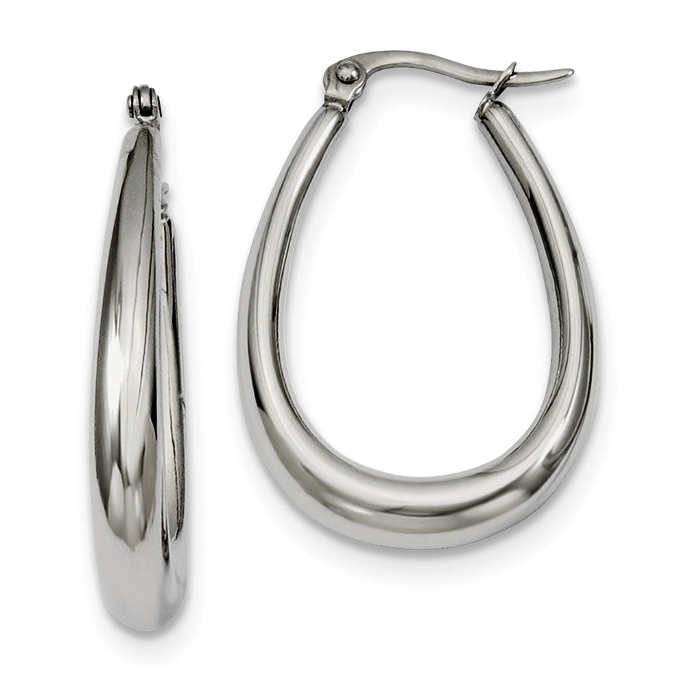 Tapered Teardrop Hoop Earrings in Stainless Steel - 32mm (1 1/4 Inch), Item E10732 by The Black Bow Jewelry Co.