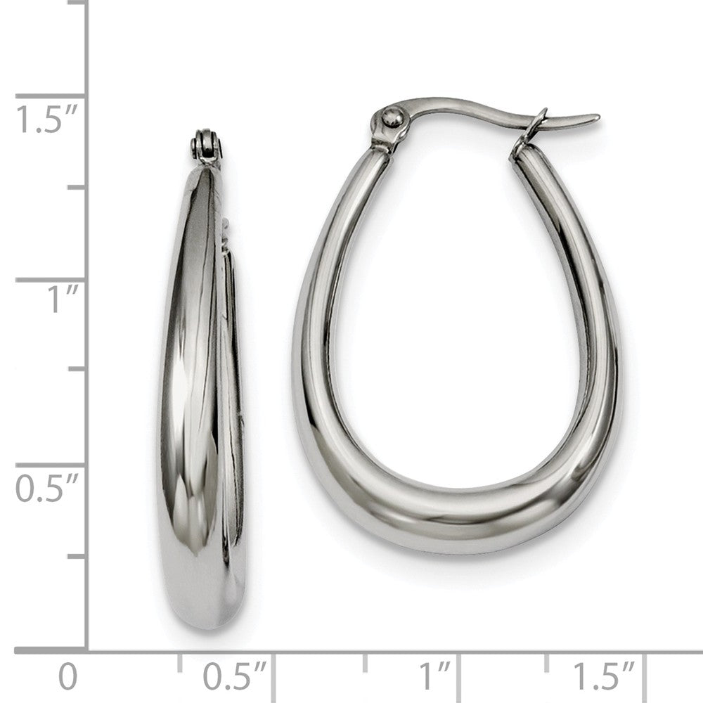 Alternate view of the Tapered Teardrop Hoop Earrings in Stainless Steel - 32mm (1 1/4 Inch) by The Black Bow Jewelry Co.