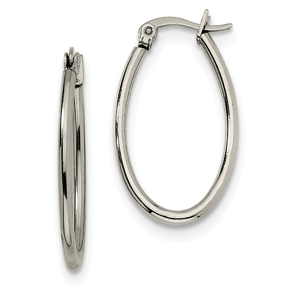 2mm Classic Oval Hoop Earrings in Stainless Steel - 30mm, Item E10742 by The Black Bow Jewelry Co.