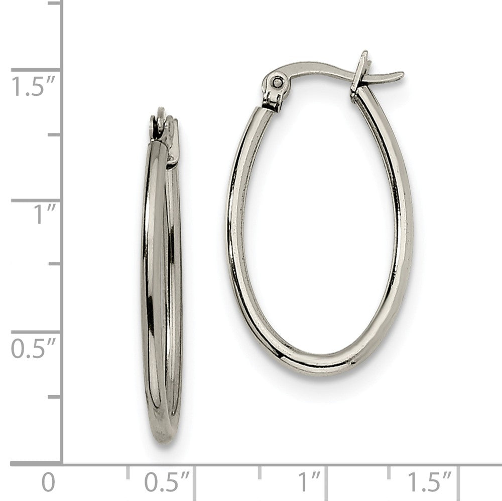 Alternate view of the 2mm Classic Oval Hoop Earrings in Stainless Steel - 30mm by The Black Bow Jewelry Co.