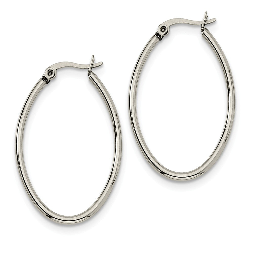 2mm Classic Oval Hoop Earrings in Stainless Steel - 35mm (1 3/8 Inch), Item E10743 by The Black Bow Jewelry Co.