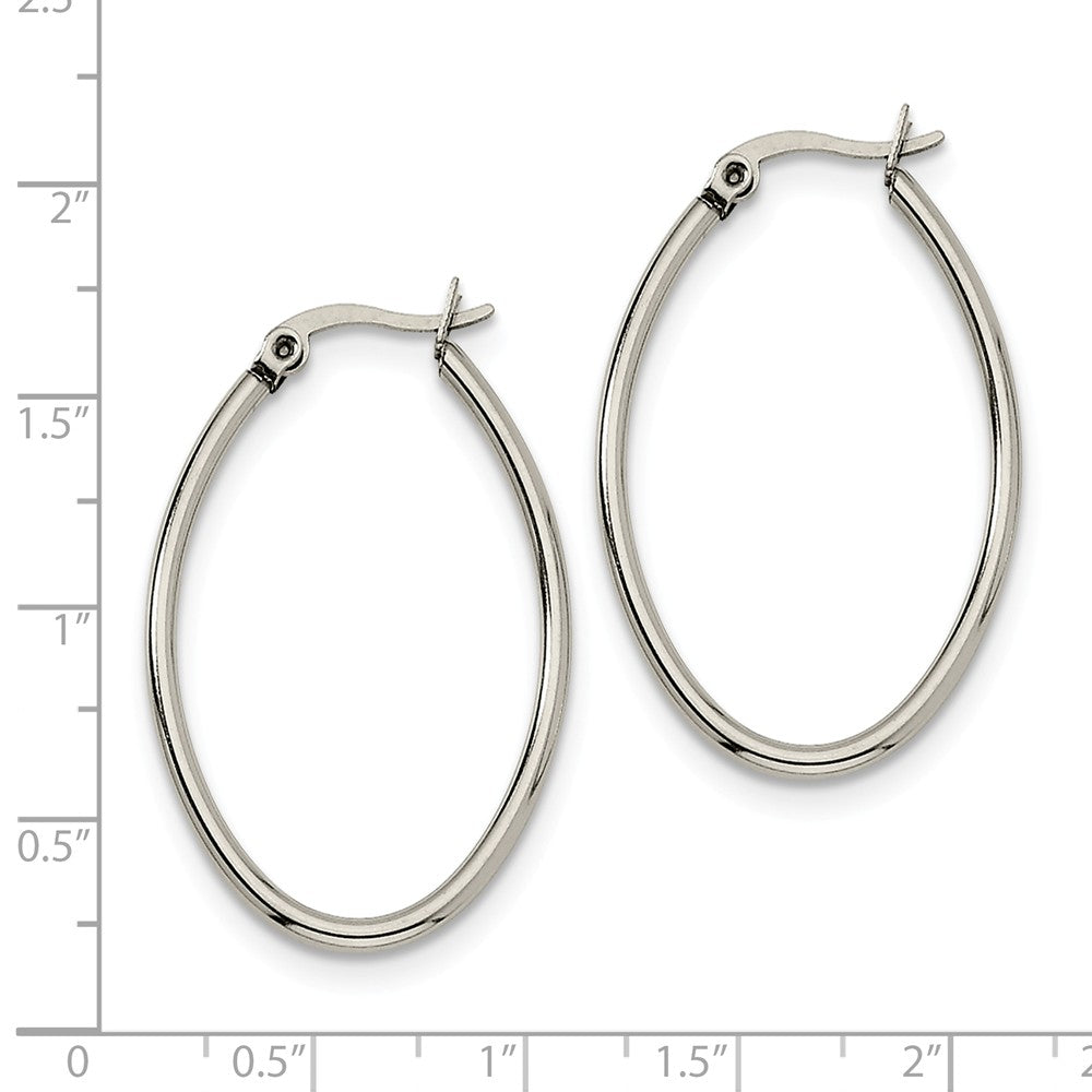 Alternate view of the 2mm Classic Oval Hoop Earrings in Stainless Steel - 35mm (1 3/8 Inch) by The Black Bow Jewelry Co.
