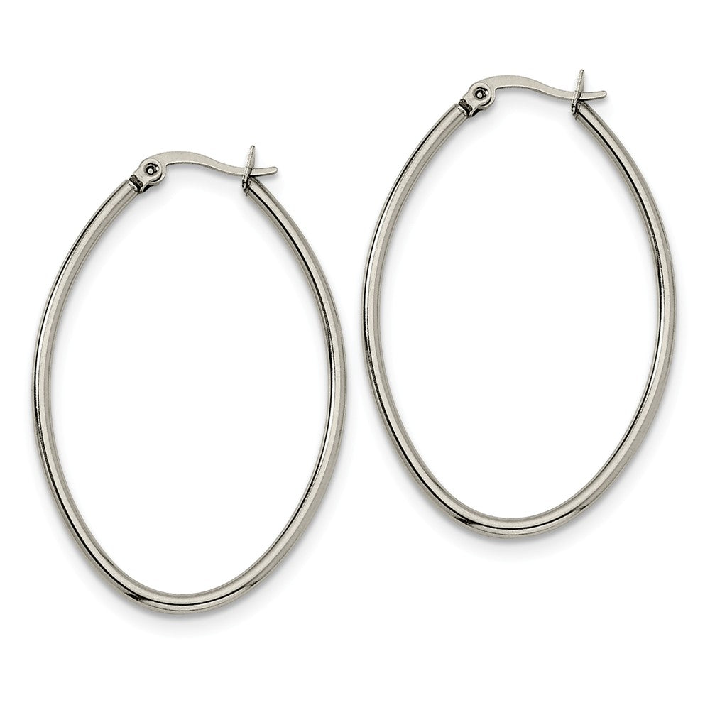 2mm Classic Oval Hoop Earrings in Stainless Steel - 45mm (1 3/4 Inch), Item E10744 by The Black Bow Jewelry Co.