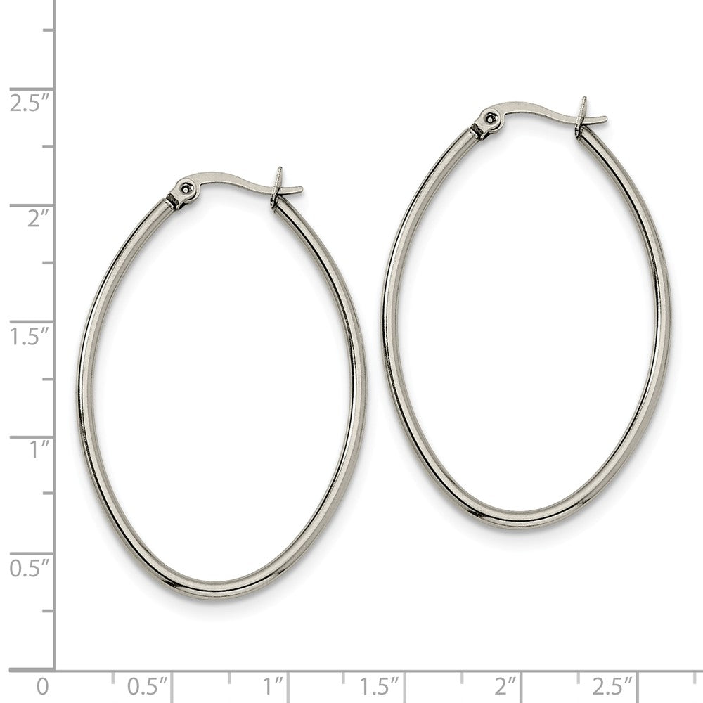 Alternate view of the 2mm Classic Oval Hoop Earrings in Stainless Steel - 45mm (1 3/4 Inch) by The Black Bow Jewelry Co.