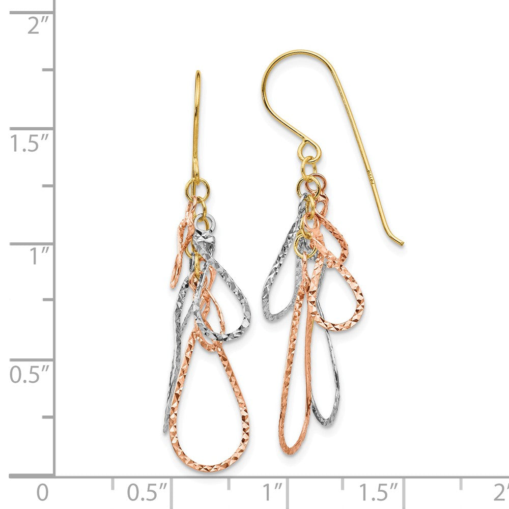 Alternate view of the Tri Color Diamond Cut Multi Teardrop Dangle Earrings in 14k Gold by The Black Bow Jewelry Co.