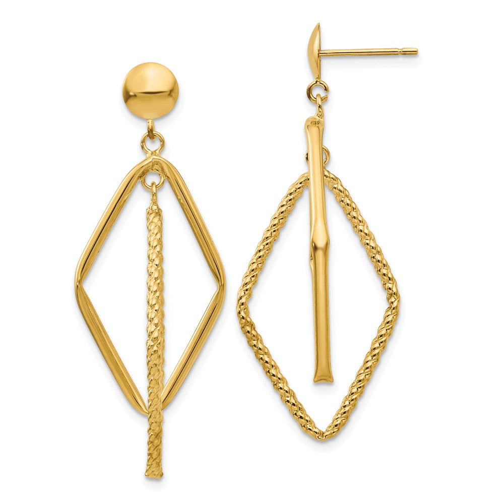 Double Rhombus Dangle Post Earrings in 14k Yellow Gold, Item E10751 by The Black Bow Jewelry Co.