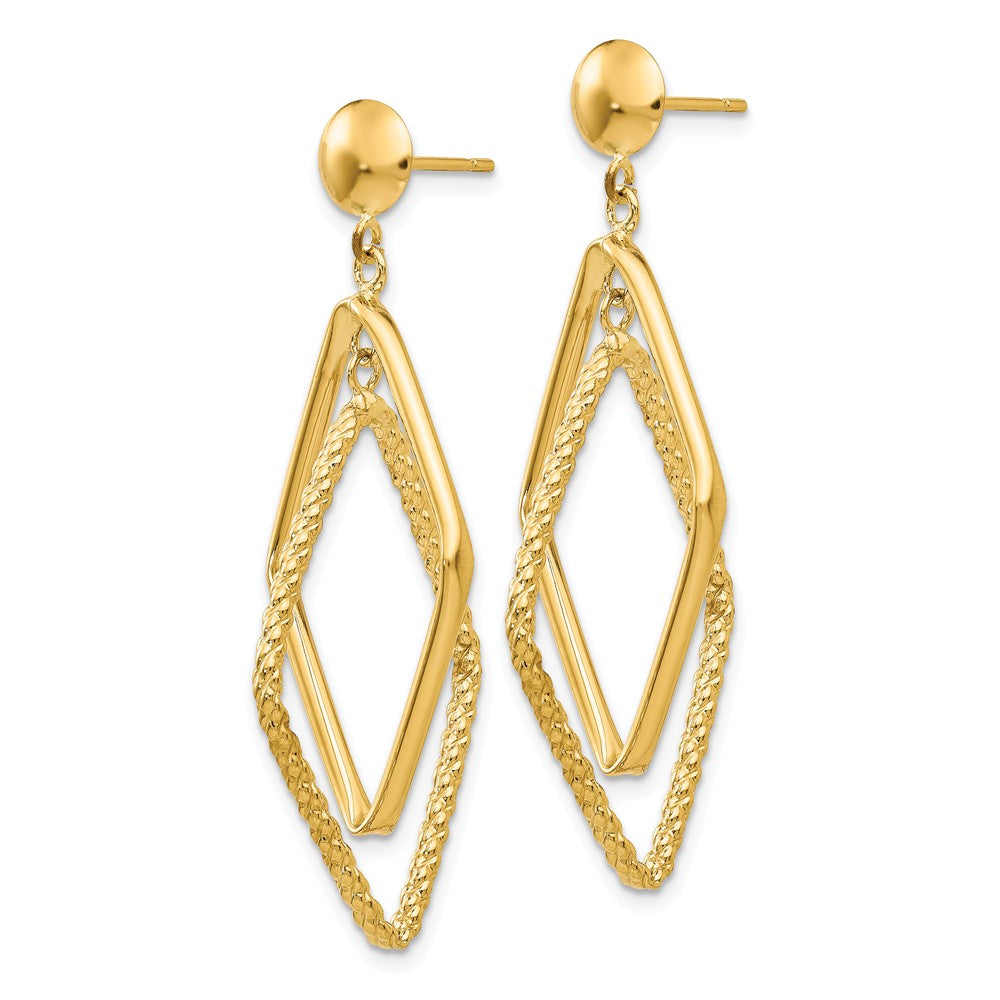 Alternate view of the Double Rhombus Dangle Post Earrings in 14k Yellow Gold by The Black Bow Jewelry Co.