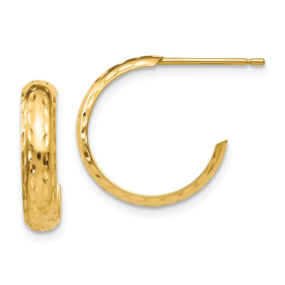 3.5mm Diamond Cut J-Hoop Earrings in 14k Yellow Gold, 15mm, Item E10753 by The Black Bow Jewelry Co.