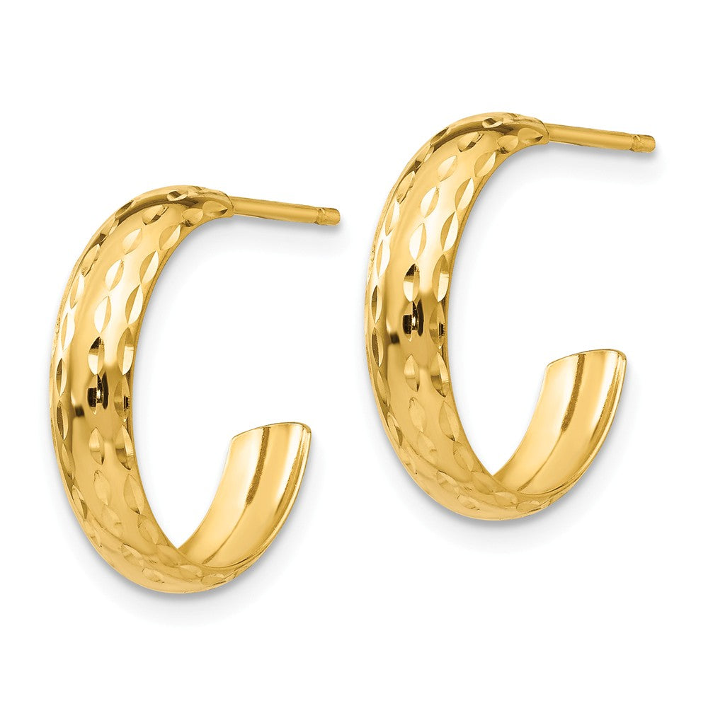 Alternate view of the 3.5mm Diamond Cut J-Hoop Earrings in 14k Yellow Gold, 15mm by The Black Bow Jewelry Co.