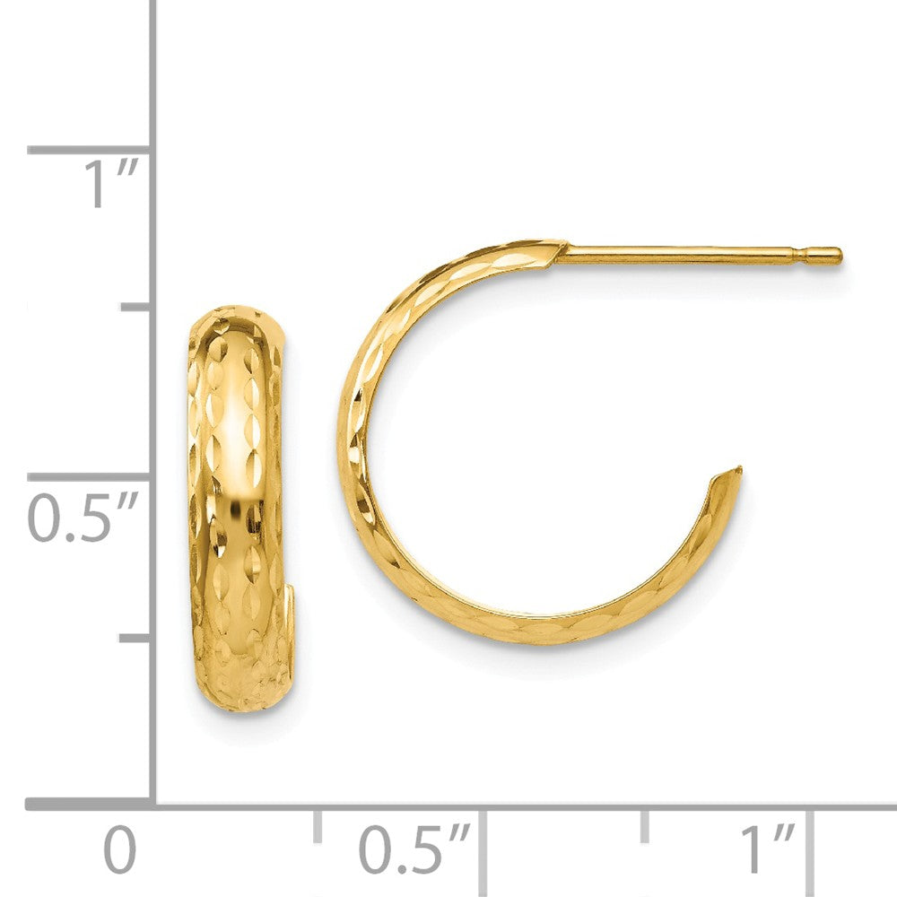 Alternate view of the 3.5mm Diamond Cut J-Hoop Earrings in 14k Yellow Gold, 15mm by The Black Bow Jewelry Co.