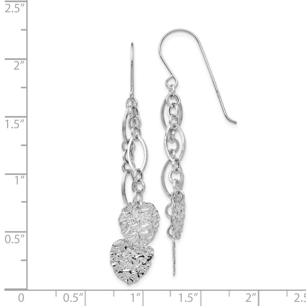 Alternate view of the Double Hammered Heart and Chain Dangle Earrings in 14k White Gold by The Black Bow Jewelry Co.