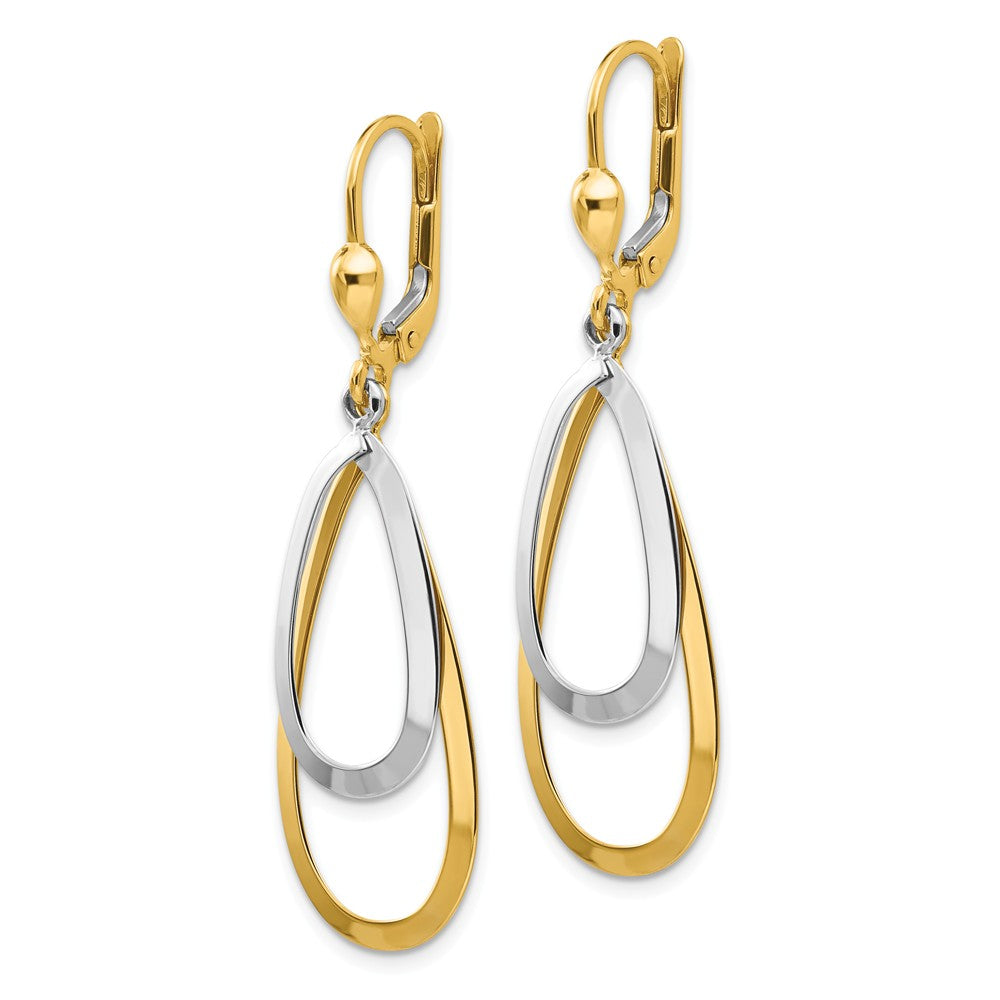 Alternate view of the Double Teardrop Lever Back Earrings in 14k Yellow and White Gold by The Black Bow Jewelry Co.
