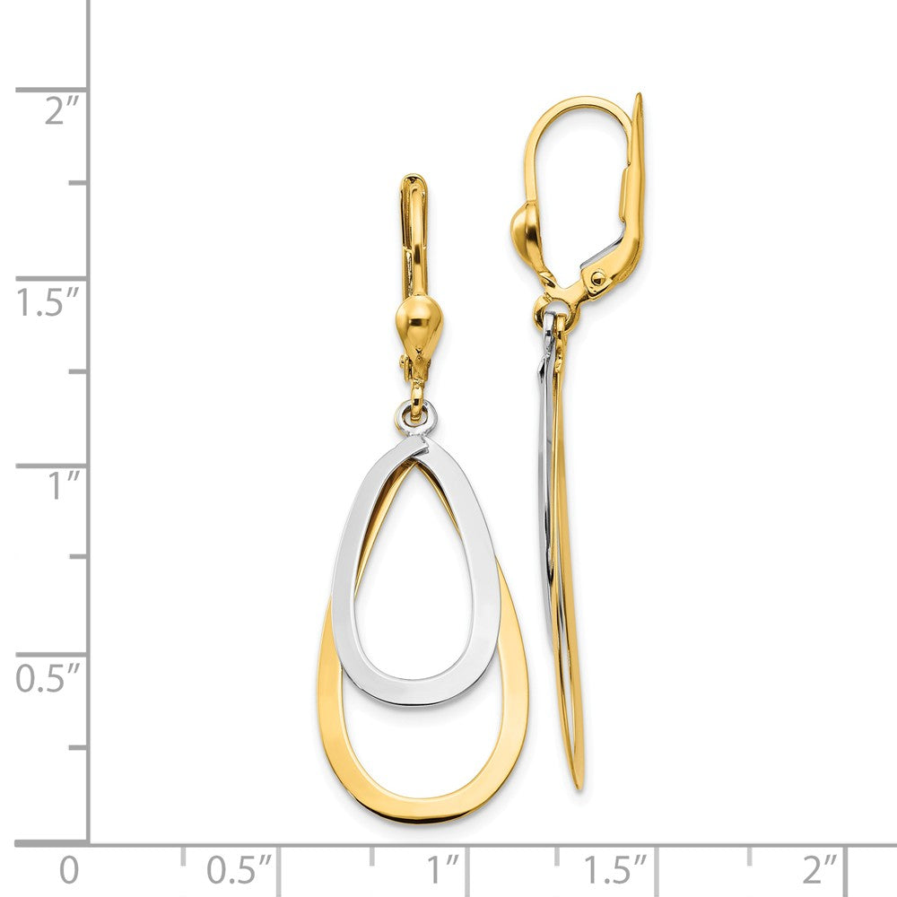 Alternate view of the Double Teardrop Lever Back Earrings in 14k Yellow and White Gold by The Black Bow Jewelry Co.