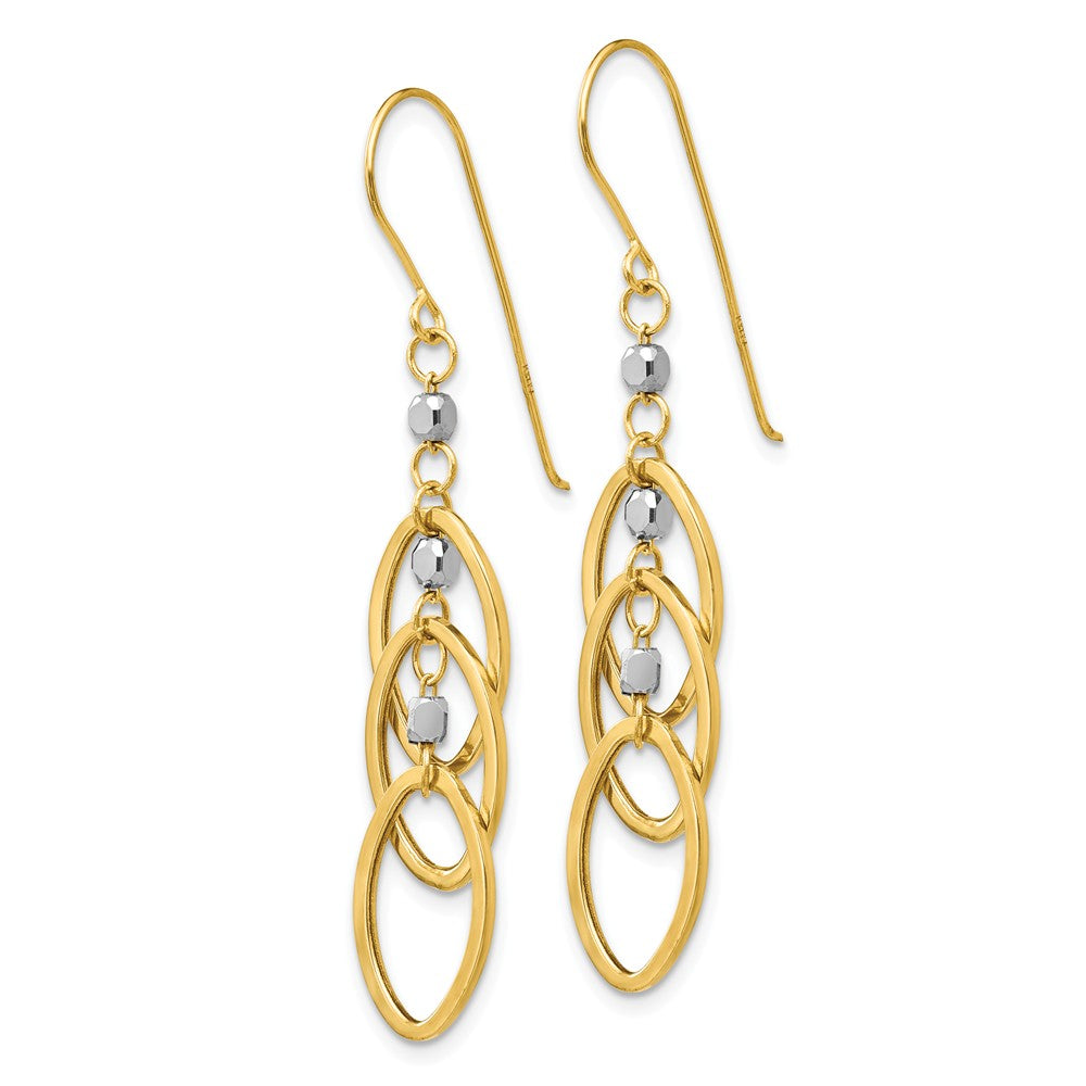 Alternate view of the Cascading Oval and Bead Dangle Earrings in 14k Two Tone Gold by The Black Bow Jewelry Co.